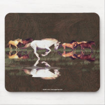 Mustang Horse Herd Art on 2-D Faux-leather Mousepad