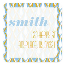 Mustard and Blue Geometric Pattern Sticker Label
