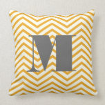 Mustard Yellow Ivory and Gray Monogram Zig Zag Pillow