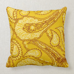 Mustard Yellow Paisley Print Summer Fun Girly Throw Pillows