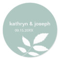 Mute teal modern leaves custom wedding favor label sticker