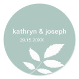 Mute teal modern leaves custom wedding favor label stickers