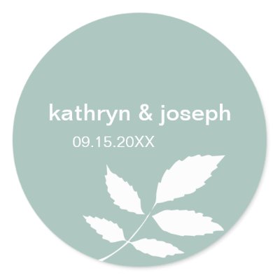 Customized Wedding Favors on Mute Teal Modern Leaves Custom Wedding Favor Label Stickers From