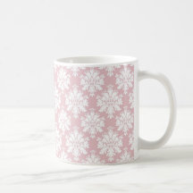 muted pink and white cream damask pattern coffee mug