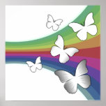 Muted Rainbow On White - Butterflies Posters