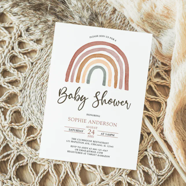 Muted Tones Boho Rainbow Baby Shower Invitation Zazzle