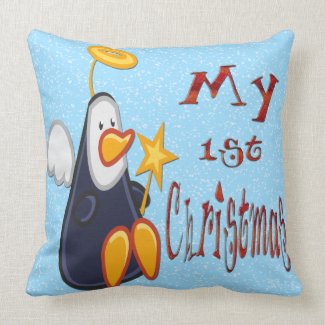 My 1st Christmas - Penguin Angel Newborn Pillow