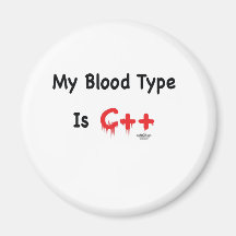 My blood type is c++ refrigerator magnets