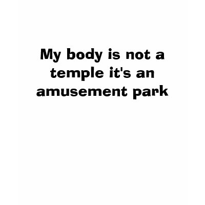 My body is not a temple it's an amusement park t shirts by bachnerh