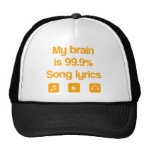 music, funny, lovers music, humor, 99.9 percent, cap, love music, cool, cute, icons, orange, fun, song, love, trucker hat, Trucker Hat with custom graphic design