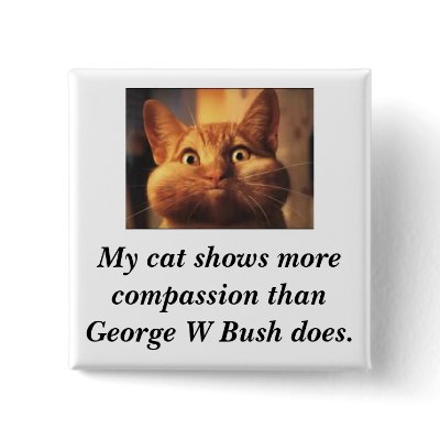 My cat shows more compassion than Bush does. Button by maximus7