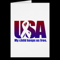 My child keeps us free. USA Blue Red cards