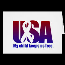 My child keeps us free. USA Blue Red cards
