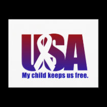 My child keeps us free. USA Blue Red postcards