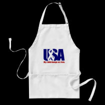 My child keeps us free. USA Red White blue aprons