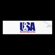 My child keeps us free. USA Red White blue bumper stickers