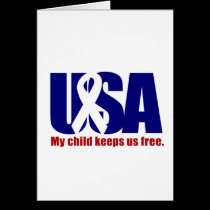 My child keeps us free. USA Red White blue cards