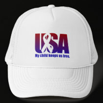 My child keeps us free. USA Red White Blue hats