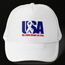 My child keeps us free. USA Red White Blue hats