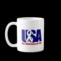 My child keeps us free. USA Red White blue mugs