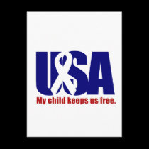 My child keeps us free. USA Red White blue postcards