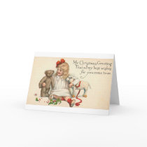 MY Christmas Greeting Child with Teddy Bear cards by vintagegiftmall MY Christmas Greeting Child with Teddy Bear cards