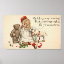 MY Christmas Greeting Child with Teddy Bear Print