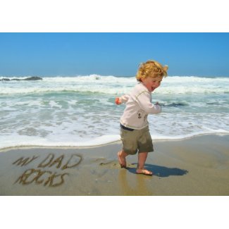 My Dad Rocks! Sand Writing Fun on the Beach card
