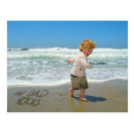 My Dad Rocks! Sand Writing Fun on the Beach Postcard