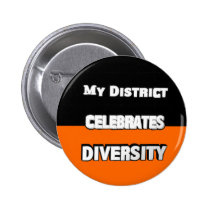 My District Celebrates Diversity Black and Orange buttons