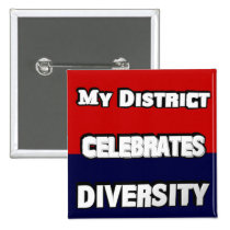My District Celebrates Diversity Red & Blue Square buttons