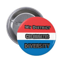My District Celebrates Diversity Red White Blue buttons