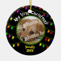 My First Christmas Custom Pet Photo Fun Lights Double-Sided Ceramic Round Christmas Ornament
