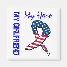 My Girlfriend My Hero Patriotic Grunge Ribbon Refrigerator Magnets
