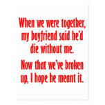 My girlfriend said she'd die without me post cards