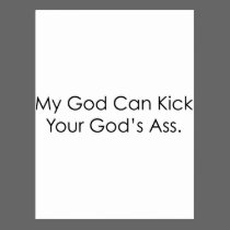 My God Can Kick Your God postcards