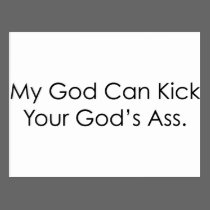 My God Can Kick Your God postcards