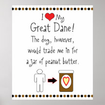 My Great Dane Loves Peanut Butter Poster