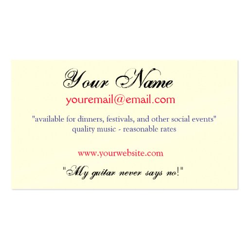 "My guitar never says no!" Business Card Template (front side)