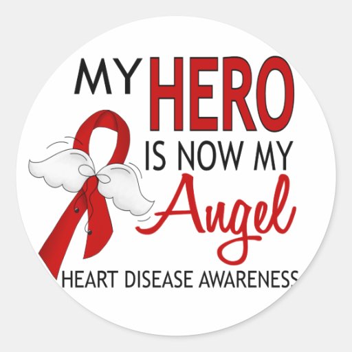 My Hero Is My Angel Heart Disease Round Stickers
