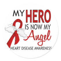 My Hero Is My Angel Heart Disease Round Stickers