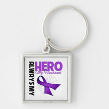 My Husband Always My Hero - Purple Ribbon Key Chains