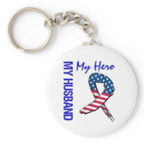 My Husband My Hero Patriotic Grunge Ribbon Key Chain