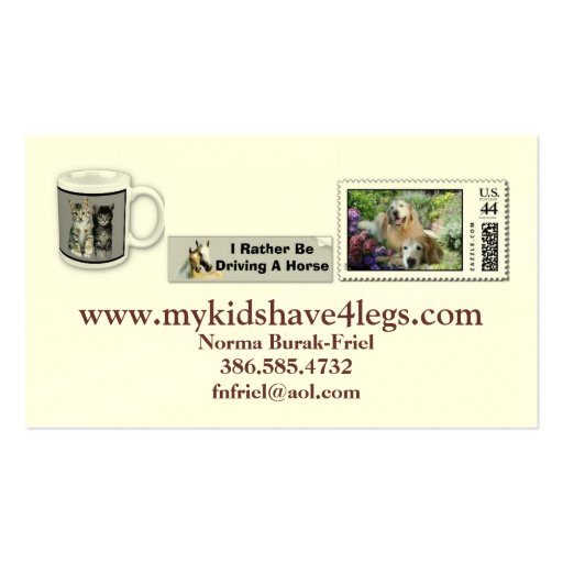 My Kids Have 4 Legs New Business Card (back side)