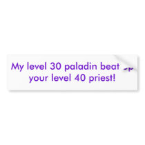 My level 30 paladin beat up your level 40 priest! bumper stickers