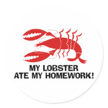 My lobster ate my homework round sticker