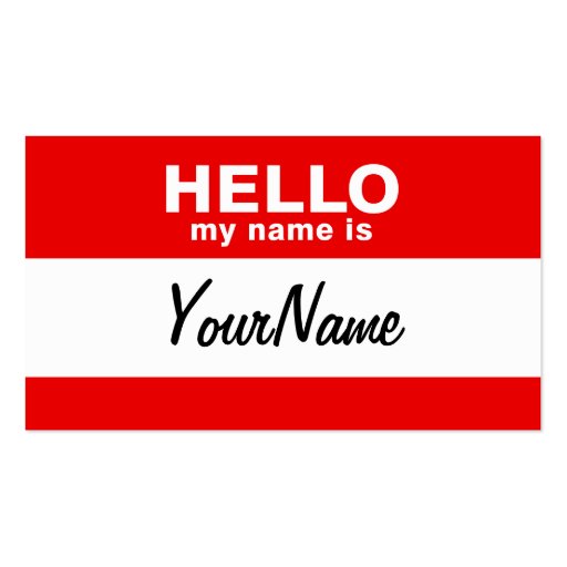 My Name Is Blank Custom Nametag Red Business Card (front side)