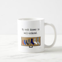 My sock drawer is well-ordered. mug