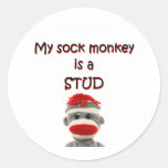 My Sock Monkey Is A Stud Round Sticker