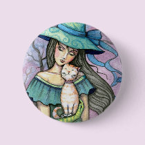 My Sweet Tabby Witch Cat Button Pin
